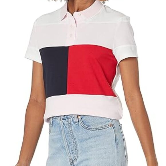 Tommy Hilfiger Women's Colorblock Flag Short Sleeves Polo Shirt Size XXL - Picture 1 of 11